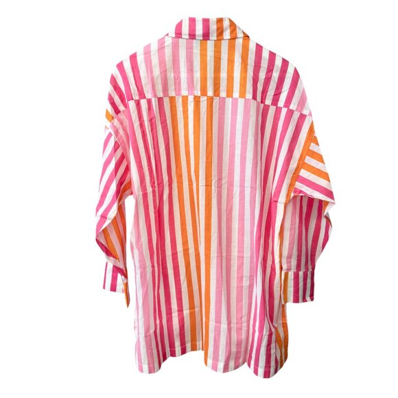 Beach Riot NEW Alexa Pink Striped Cotton Oversized Button Up Tunic Top size S/M - Picture 10 of 10